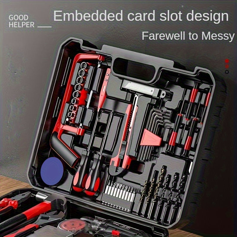 102pcs Set with 2 Batteries, Electric Drill Sleeve, Household Tool Sleeve, Electric Impact Wrench, Hand Tool Kit, Electric Screwdriver Kit - Ratchet Screwdriver Kit, Electric Drill And Home Repair for Easy Use
