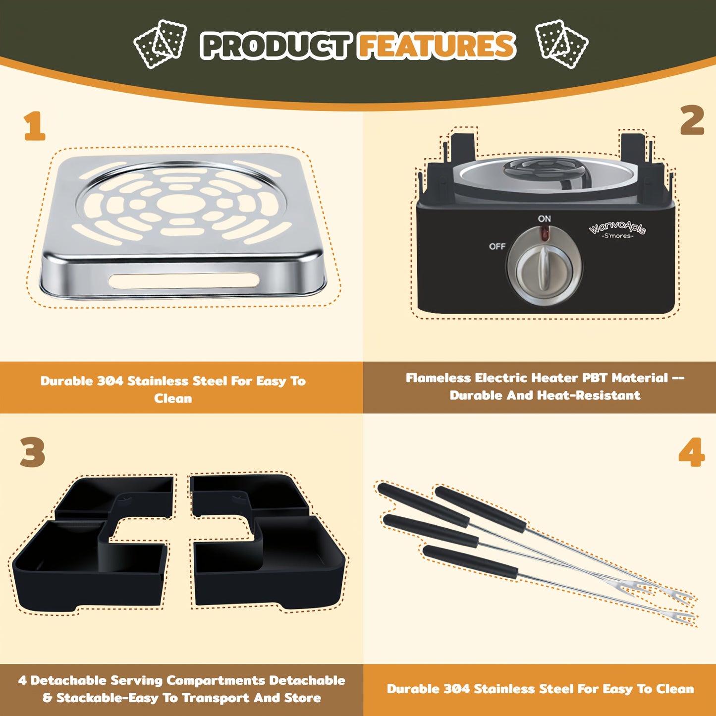 WANVOAPLS Electric Smores Maker Indoor Flameless Roaster