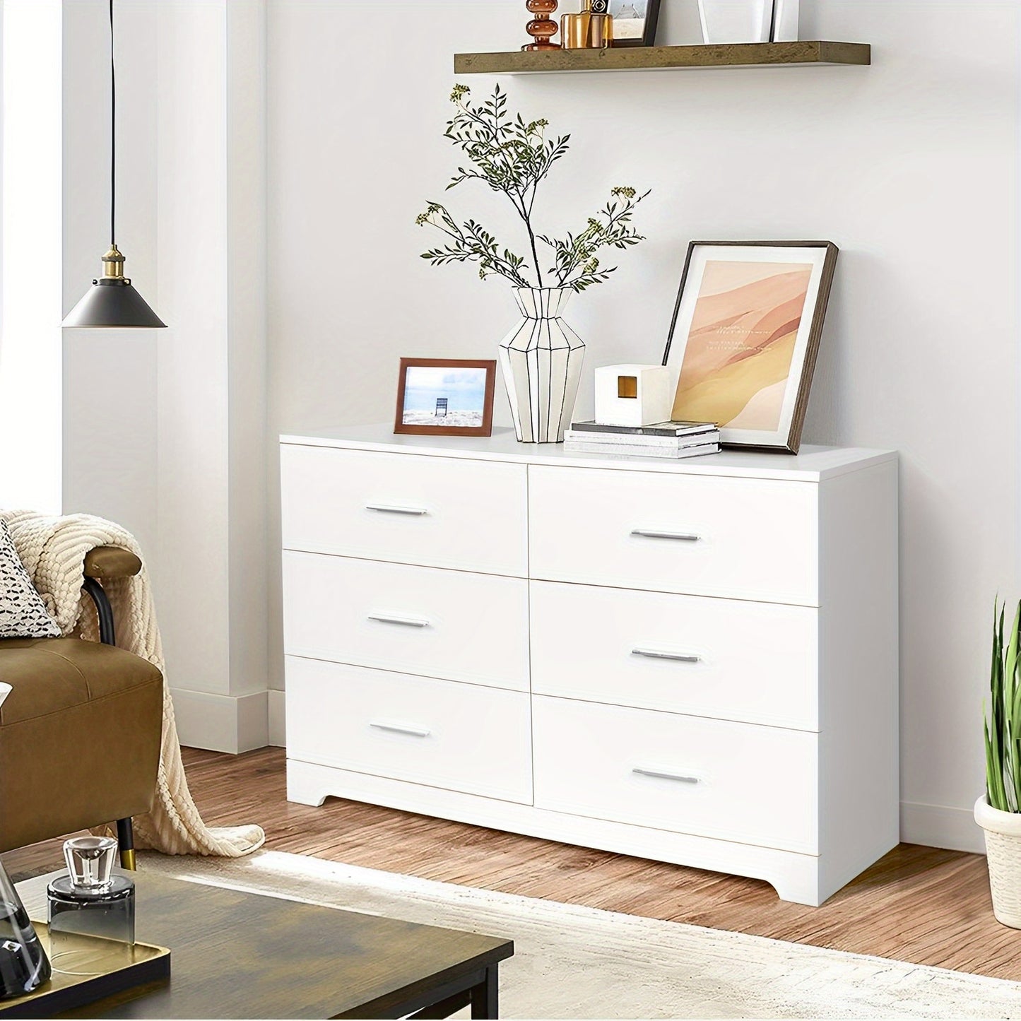 Modern Dresser With 6 Or 8 Deep Drawers For Bedroom Living Room Entryway White