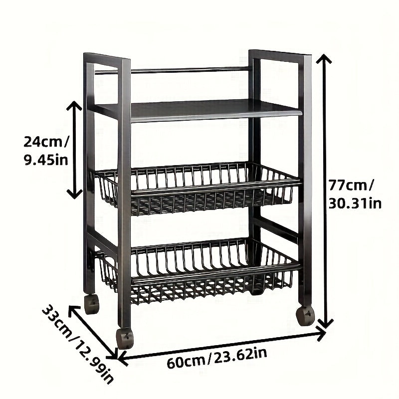 Movable 4-Tier Adjustable Kitchen Storage Rack With Wheels And Wire Baskets