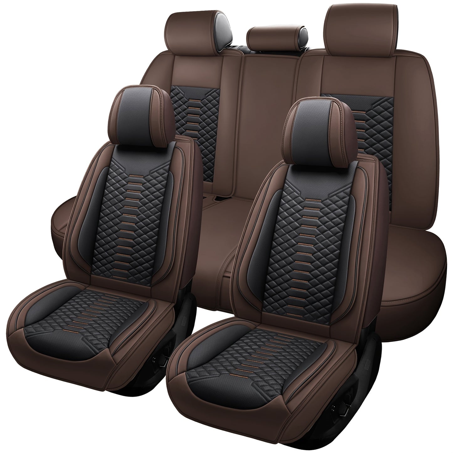 5 Seat Nappa Leather Breathable Perforated Air Hole Universal Car Seat Covers Full Set Full Surrounded Front Back Side Cushion Protector Fit for Most Cars SUV Truck Sedan