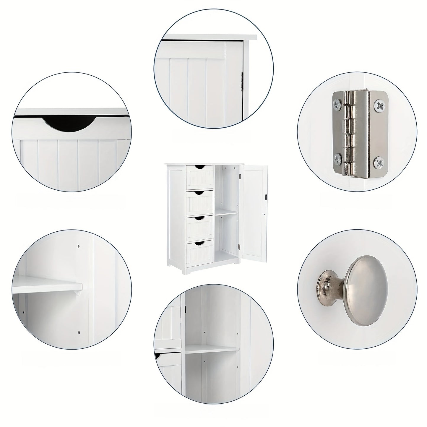 White Bathroom Storage Cabinet With Single Door And 4 Drawers