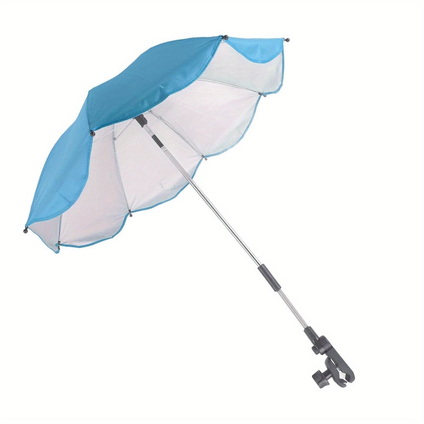 Premium Sunshade, Outdoor Sun Cover, 14-inch Universal Umbrella with Clamps, 360 Degree Adjustable Pushchair Sunshade, Rain or Shine, for Stroller, Bicycle, Wheelchair, Beach Chair