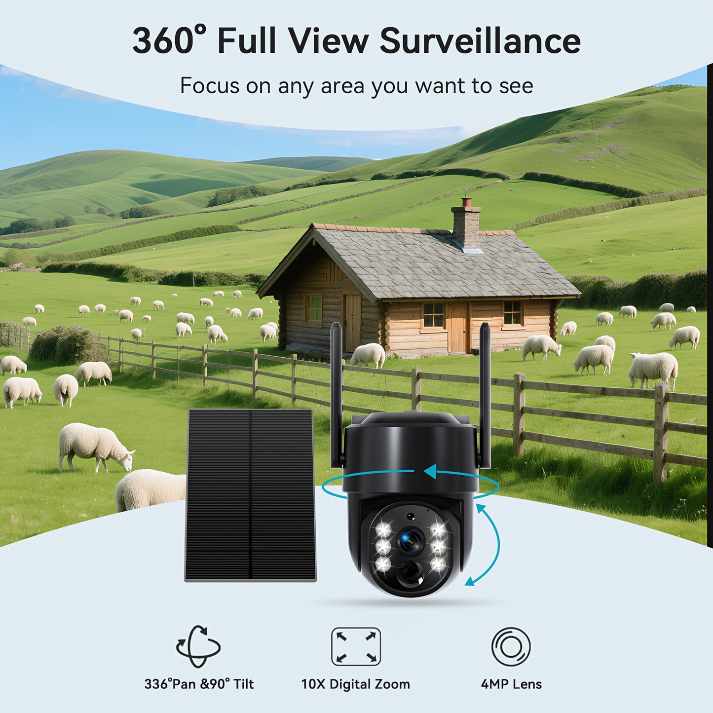 WESECUU 4G LTE Solar Security Camera No WiFi Needed 4MP Color Night Vision