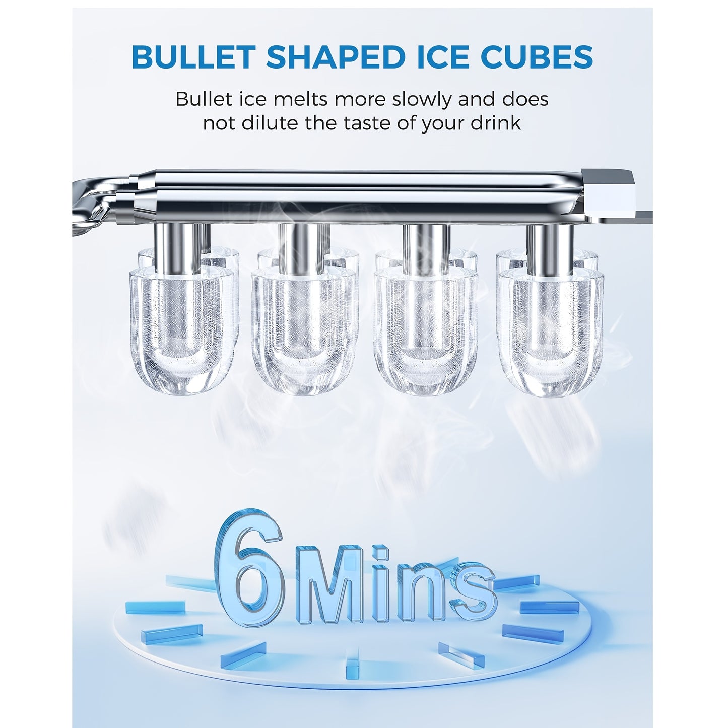 Portable Ice Maker 8 Cubes in 6 Minutes Two Sizes Black