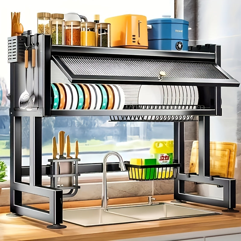Black Carbon Steel Multi Tier Drainage Rack For Kitchen Sink Chopstick Drying^