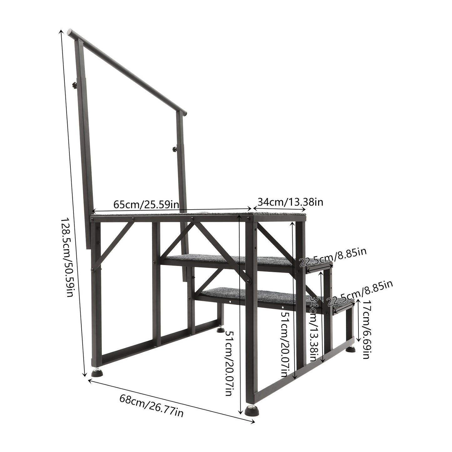 [Heavy Duty RV Ladder] Heavy Duty 3-Step RV Step Ladder with Non-Slip Steps & Handrail | 450lb Capacity, Steel Construction, Adjustable Foot Pads - Commercial/Residential Use for RV, Pool, Stage, Truck, Home - Elderly & Disab