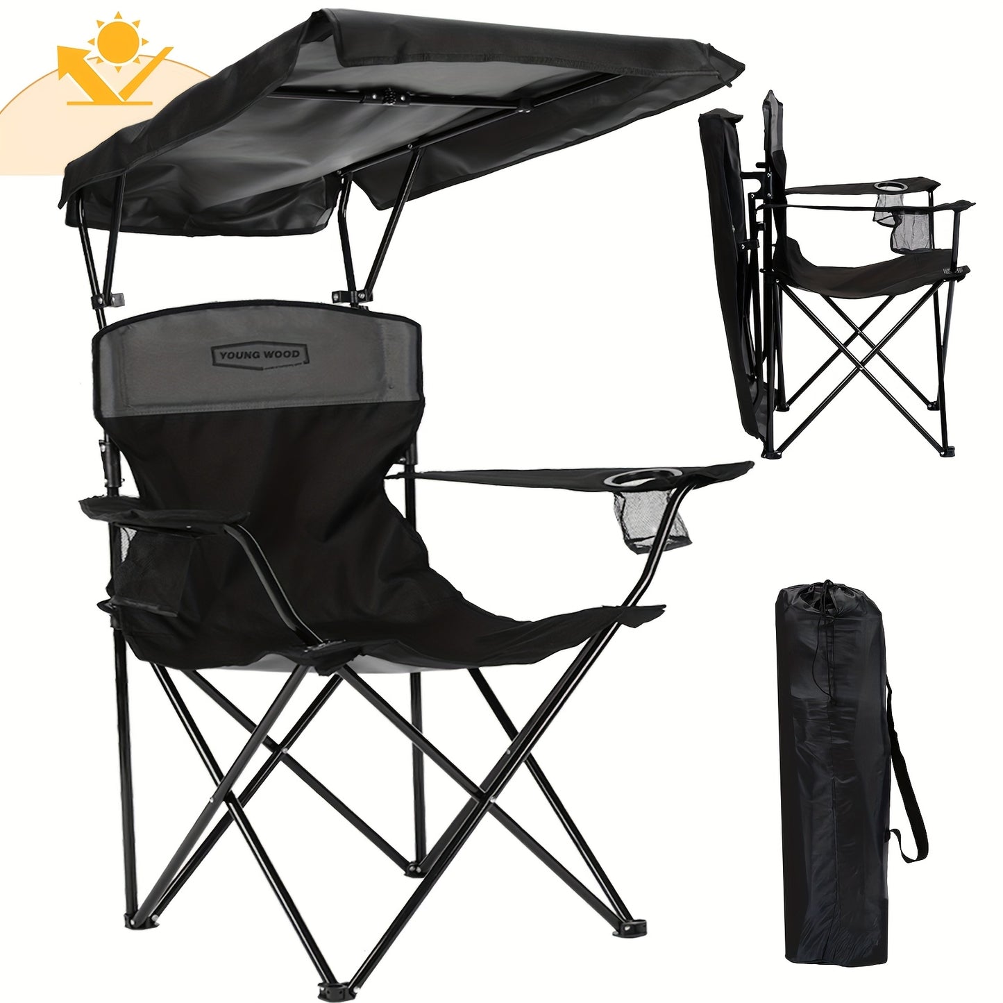 Foldable Portable Outdoor Chair With Shade Canopy And Side Pocket For Camping