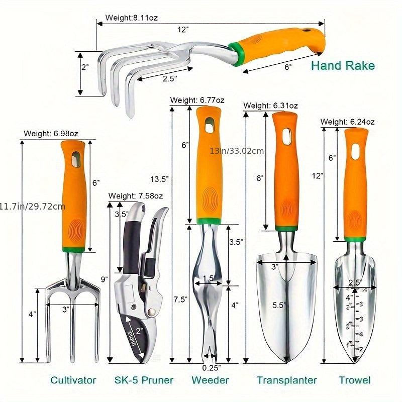 Garden Tool Set, 12 Piece Aluminum Hand Tool Kit, Garden Canvas Apron with Storage Pocket, Outdoor Tool, Heavy Duty Gardening Work Set with Ergonomic Handle, Gardening Tools for women men
