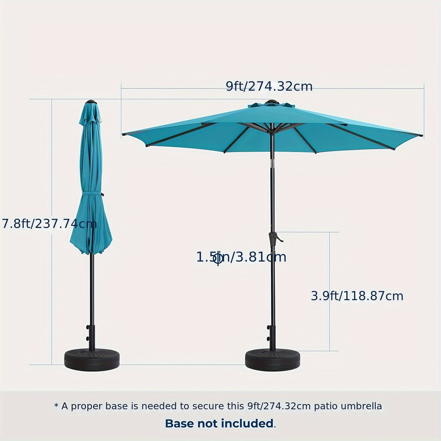 [Outdoor Patio Umbrella] 9ft Outdoor Patio Umbrella | 8 Colors, Push Button Tilt Crank, 8 Iron Umbrella Ribs, For Garden, Deck, Backyard, Pool, Garden Houses (No Base)