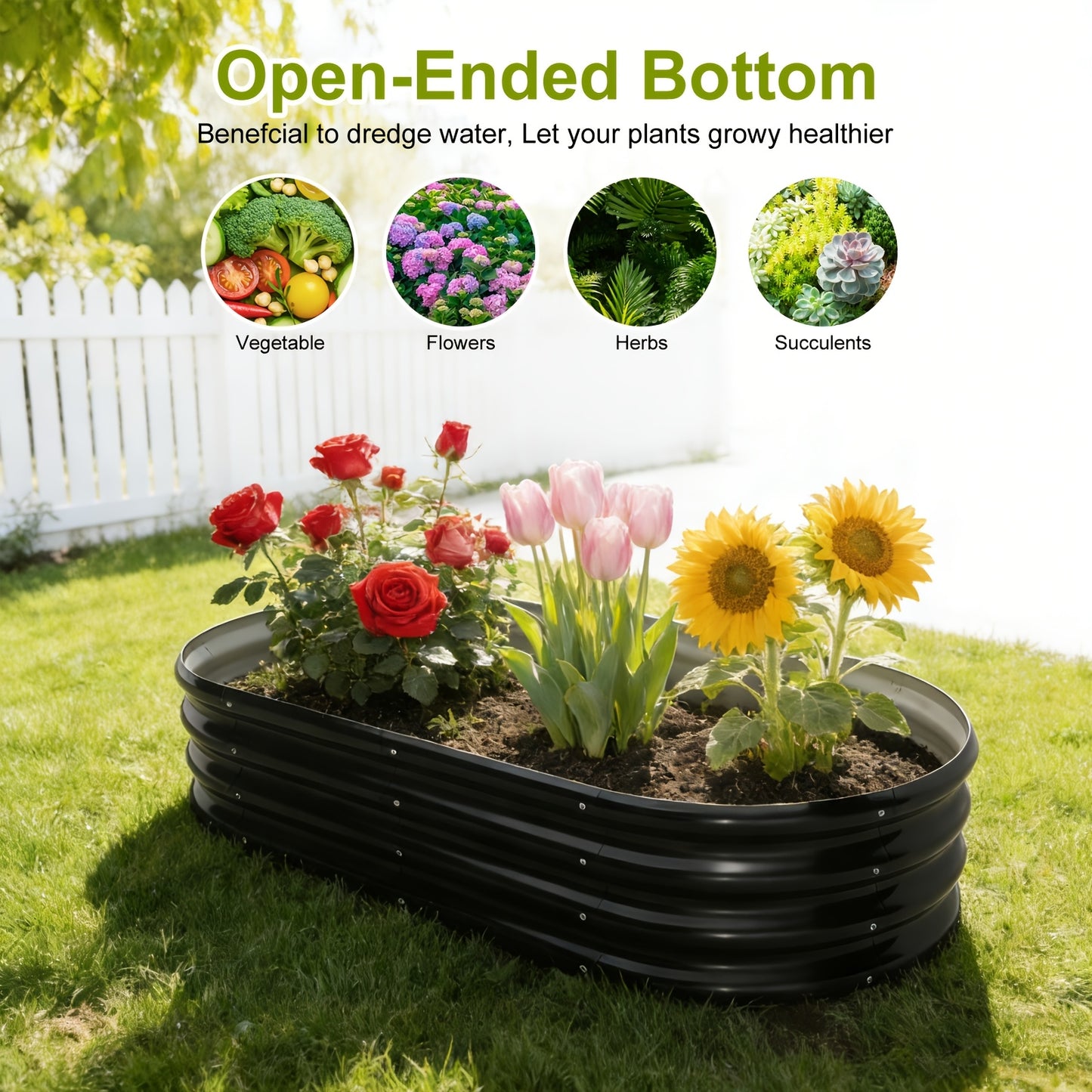 2 Sets Black Raised Garden Bed Powder Coated Metal Planter Box Rust Resistant