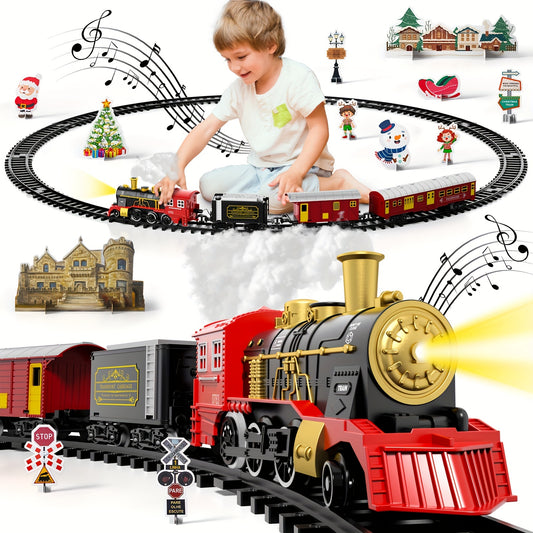 Electric Christmas Train Set For Kids Steam Locomotive