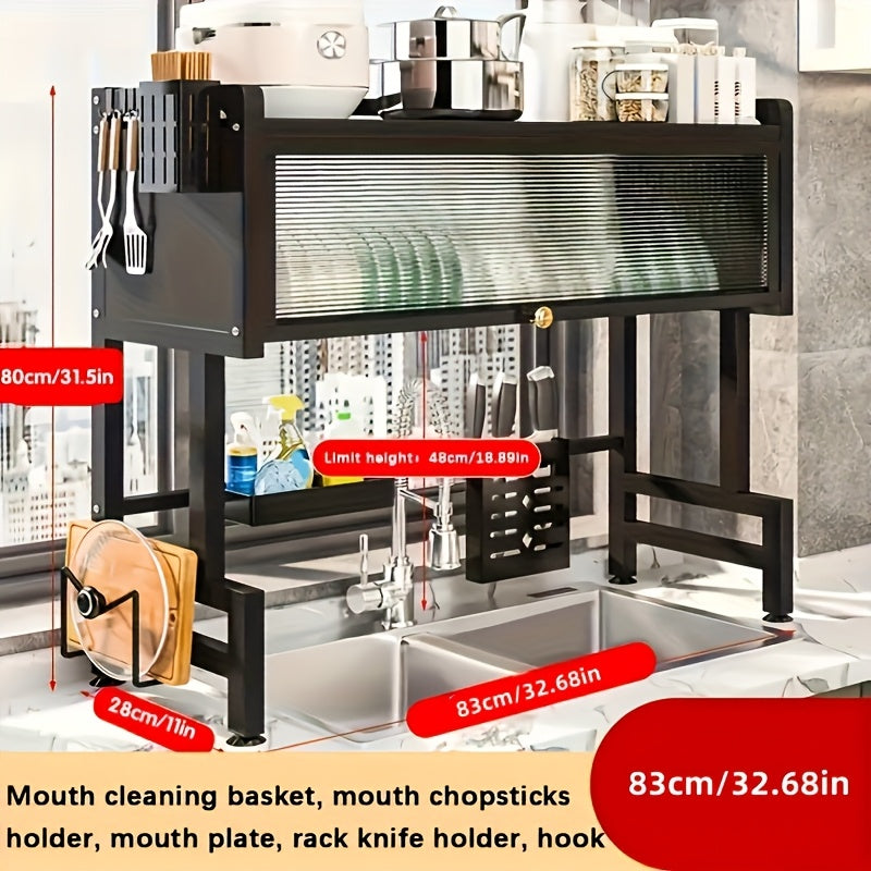Black Carbon Steel Multi Tier Drainage Rack For Kitchen Sink Chopstick Drying^