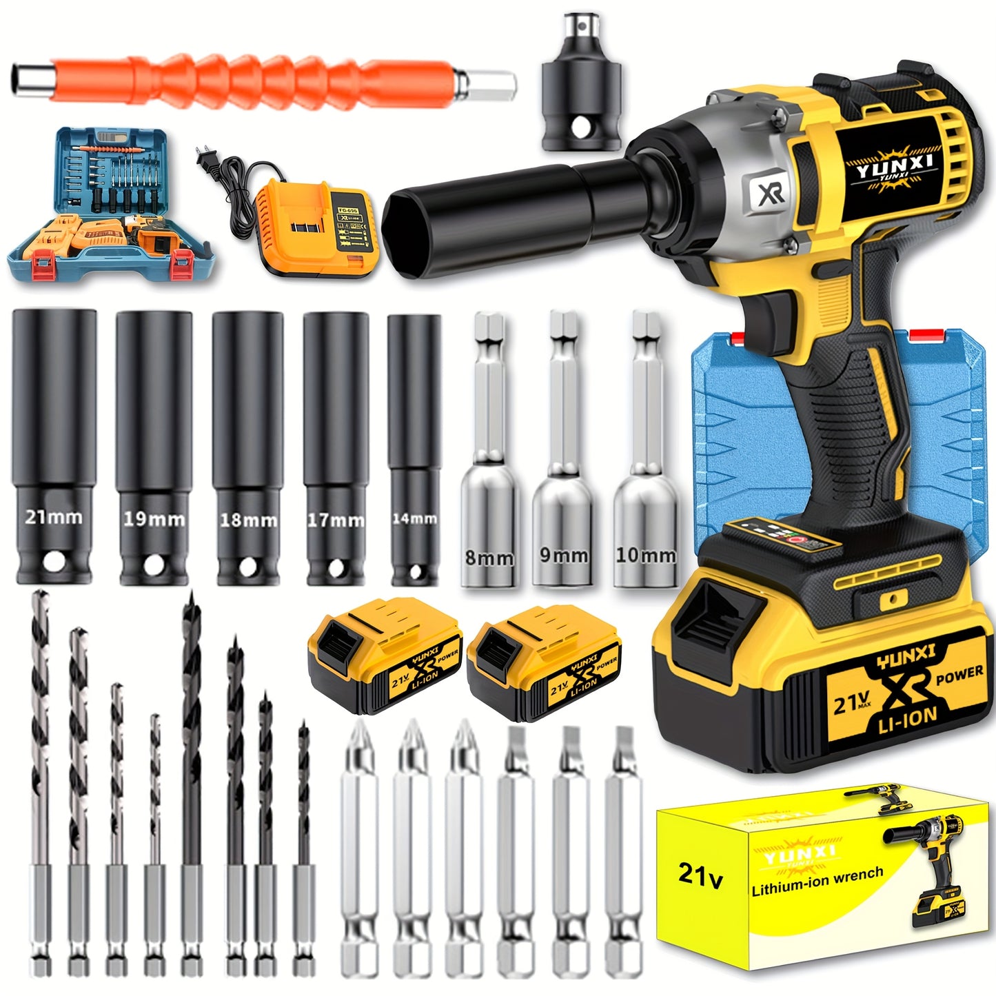 21V Wireless Impact Wrench High Torque Kit With 4000mAh Battery