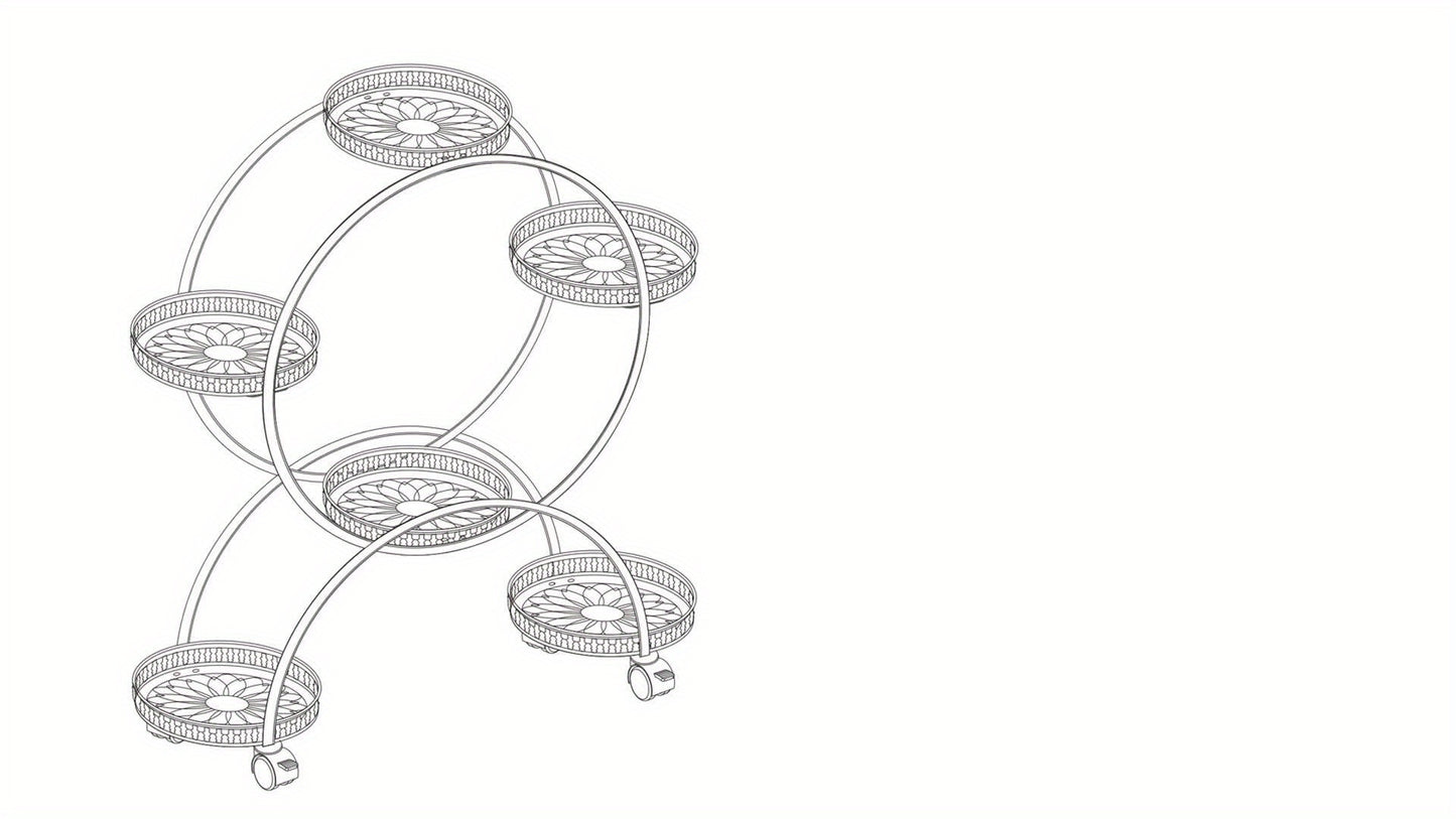 6 Pot Metal Plant Stand With Wheels Wrought Iron Garden Cart For Patio