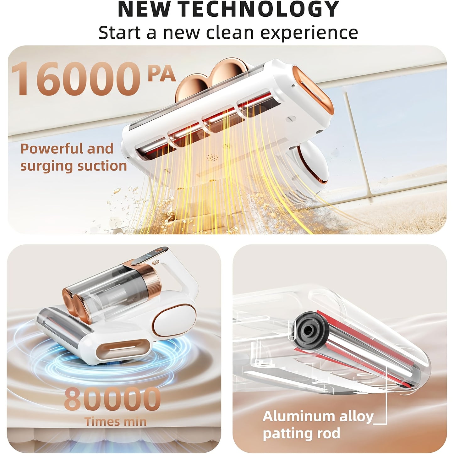 Mattress Vacuum Cleaner With UVC 16Kpa Handheld Suction