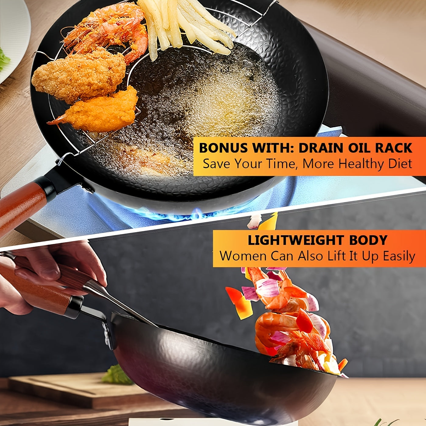 [Nonstick Wok With Lid] 1set Nonstick Wok With Lid - Heat-resistant Cooking Surface, Versatile For All Stovetops - Includes Cookware Accessories