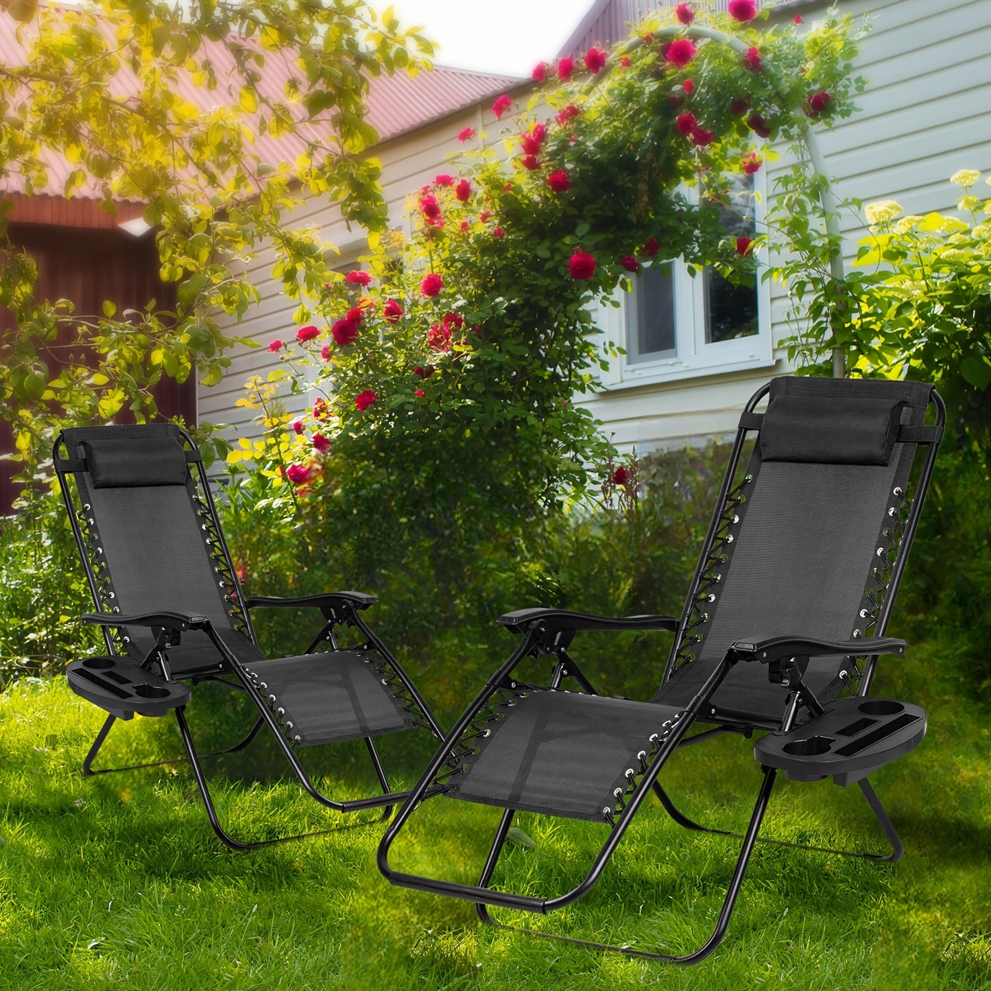 2 Pack Zero Gravity Patio Recliners With Head Support Alloy Steel Frame