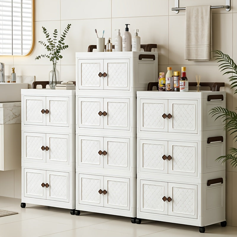 5 Tier Bathroom Folding Storage Cabinet White For Toiletries And Medicines