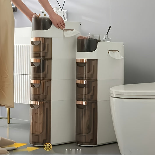 Ultra Slim Plastic Shower Storage Cabinet With Pull Out Drawers Narrow Corner