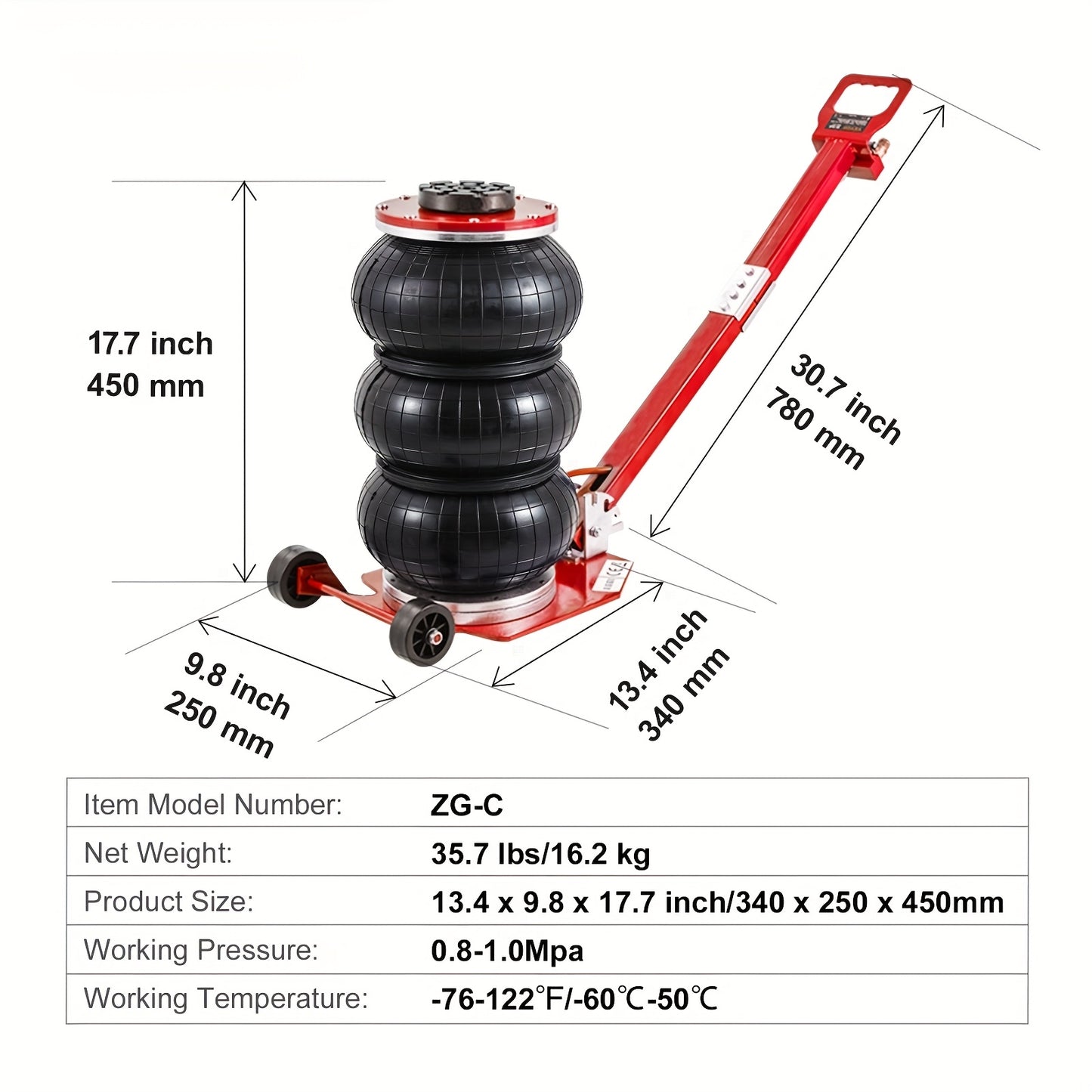 Happybuy 3 Ton Red Aluminum Pneumatic Jack 6600 Lbs Lift 17.7 Inch