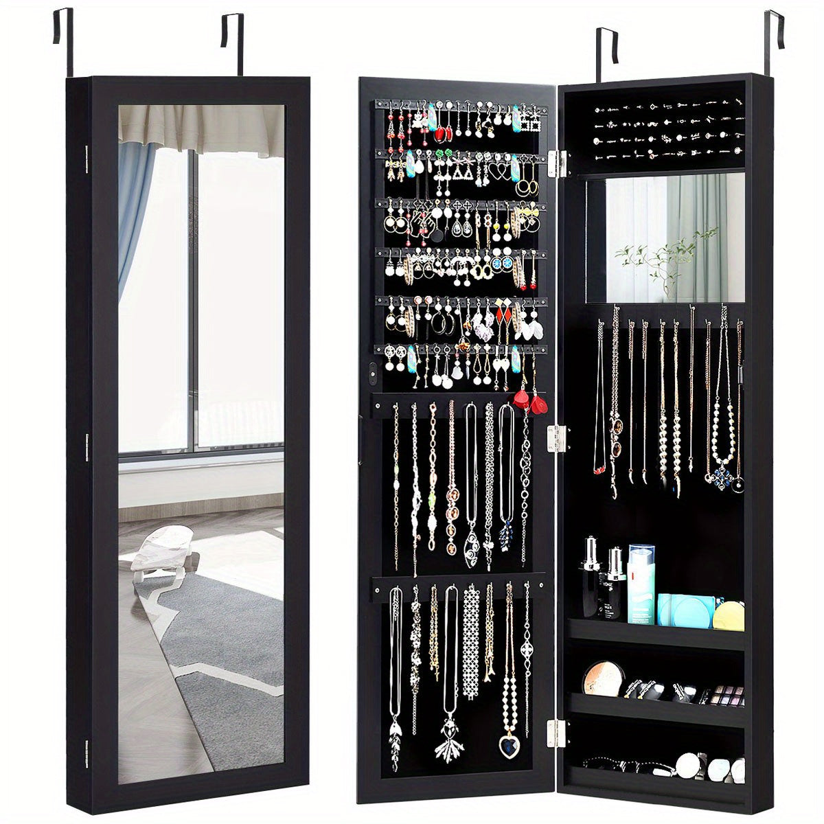 COSTWAY Jewelry Armoire Wall Mounted Cabinet With Full Length Mirror
