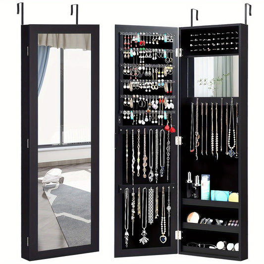 COSTWAY Jewelry Armoire Wall Mounted Cabinet With Full Length Mirror