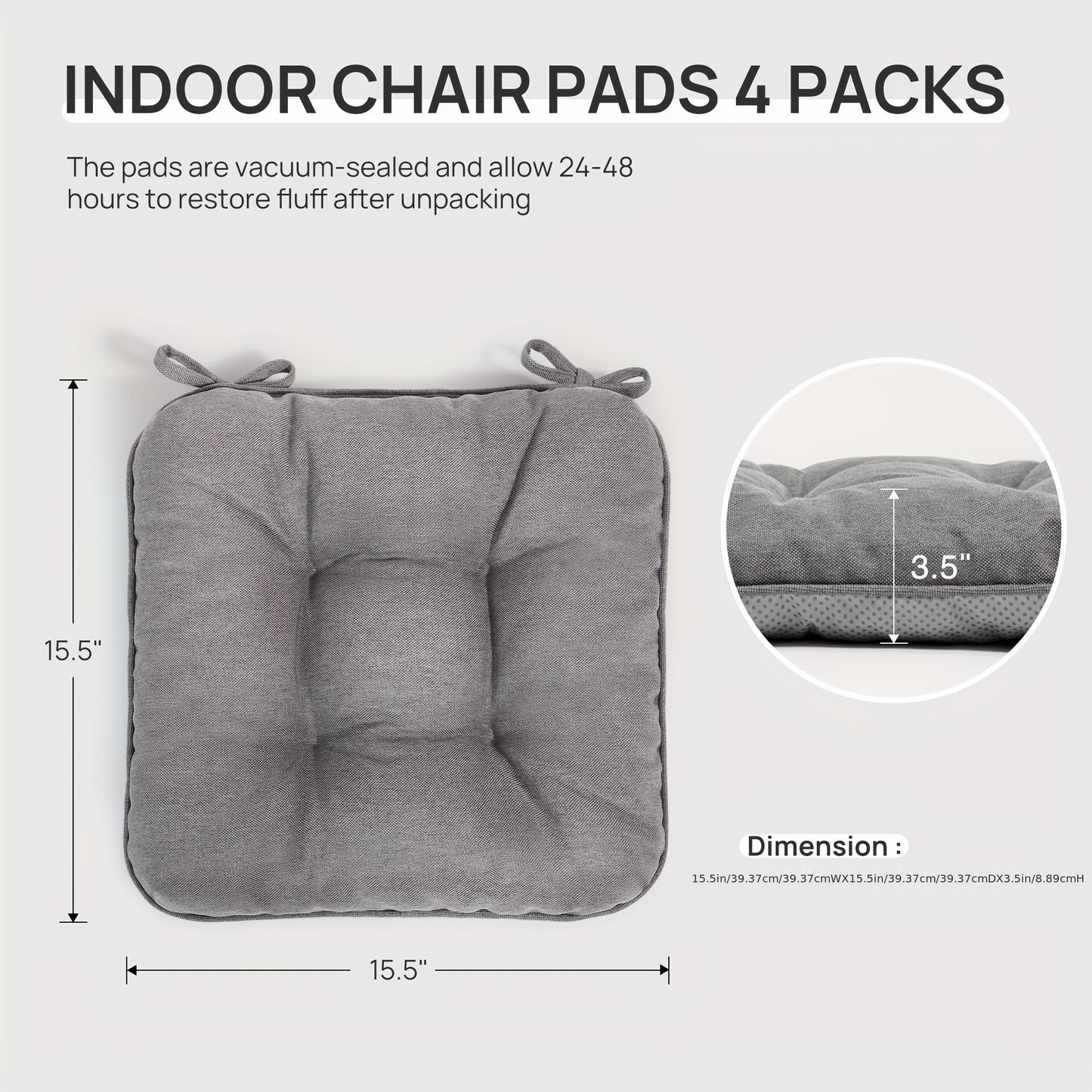 Chair Cushions Set Of 4, Kitchen Chair Cushions with Non-Slip Backing, Seat Cushions for Kitchen Chairs, Indoor Chair Pads with Ties