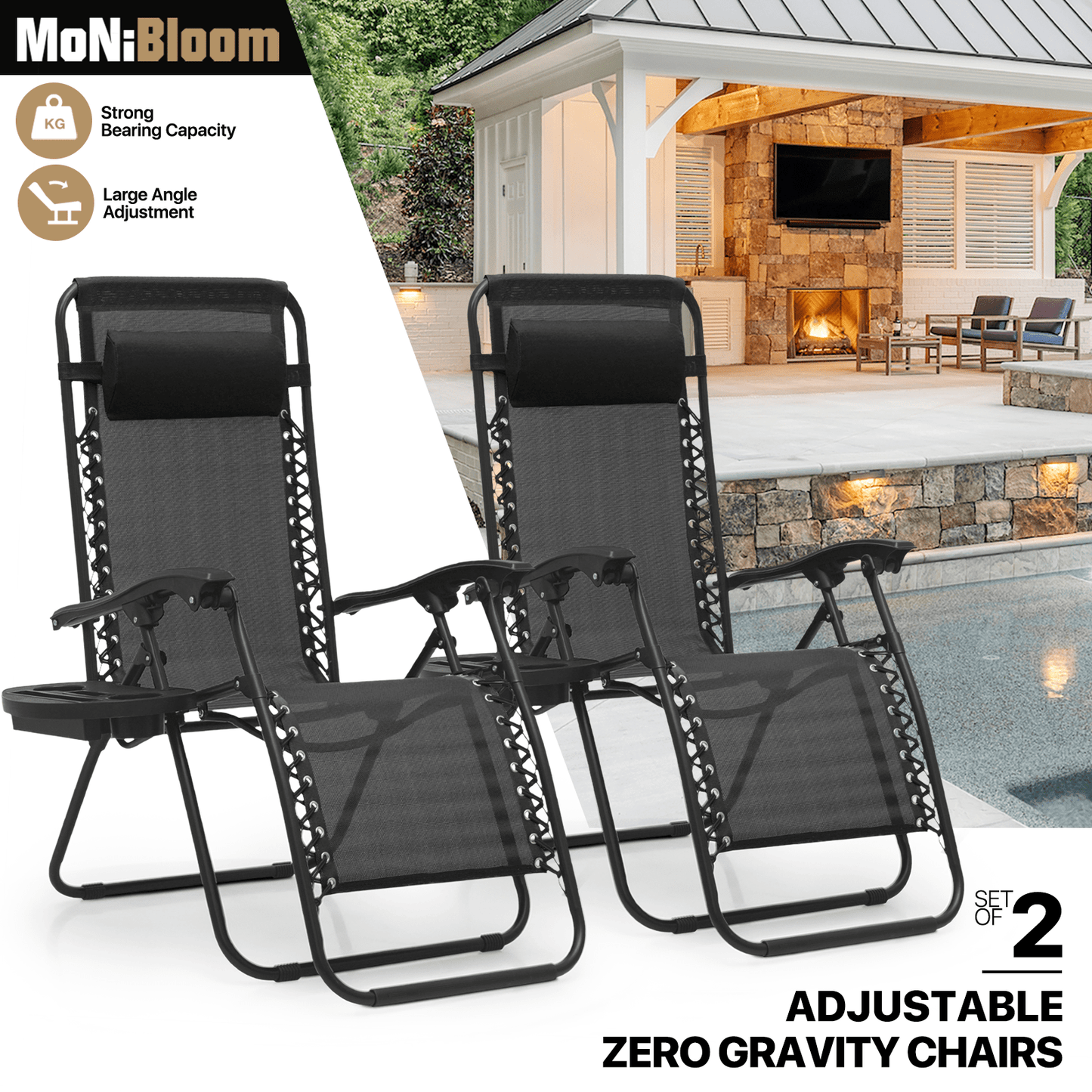 MoNiBloom Zero Gravity Chairs Set of 2 Outdoor Folding Patio Lounge Chairs
