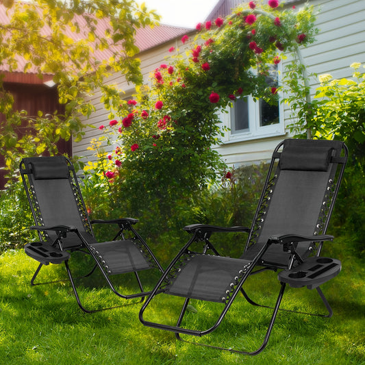 Set Of 2 Adjustable Zero Gravity Recliners With Cup Holders For Patio