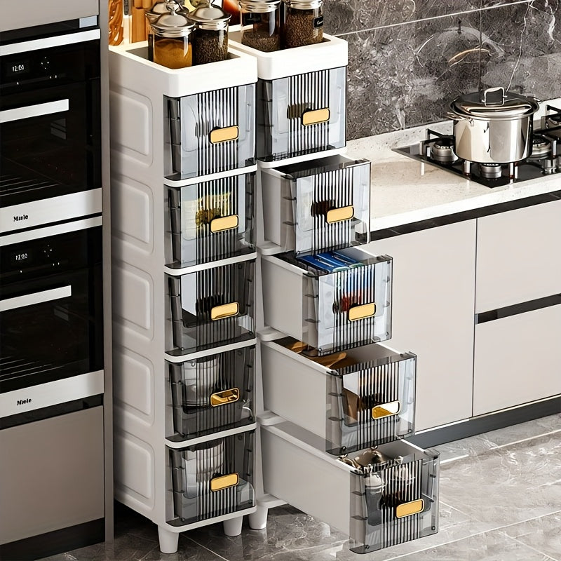 5 Tier Plastic Tall Narrow Storage Cabinet With Adjustable Shelves And Door