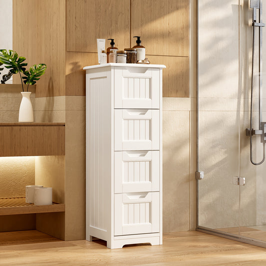 Small Freestanding Bathroom Storage Cabinet With 4 Drawers 33 Inch White