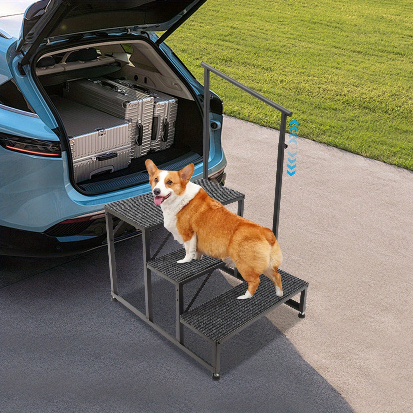 [Heavy Duty RV Ladder] Heavy Duty 3-Step RV Step Ladder with Non-Slip Steps & Handrail | 450lb Capacity, Steel Construction, Adjustable Foot Pads - Commercial/Residential Use for RV, Pool, Stage, Truck, Home - Elderly & Disab