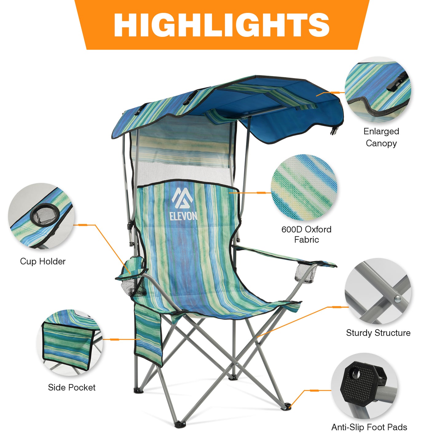 BalanceFrom Canopy Chair Folding Camping Recliner Support with Carrying Bag