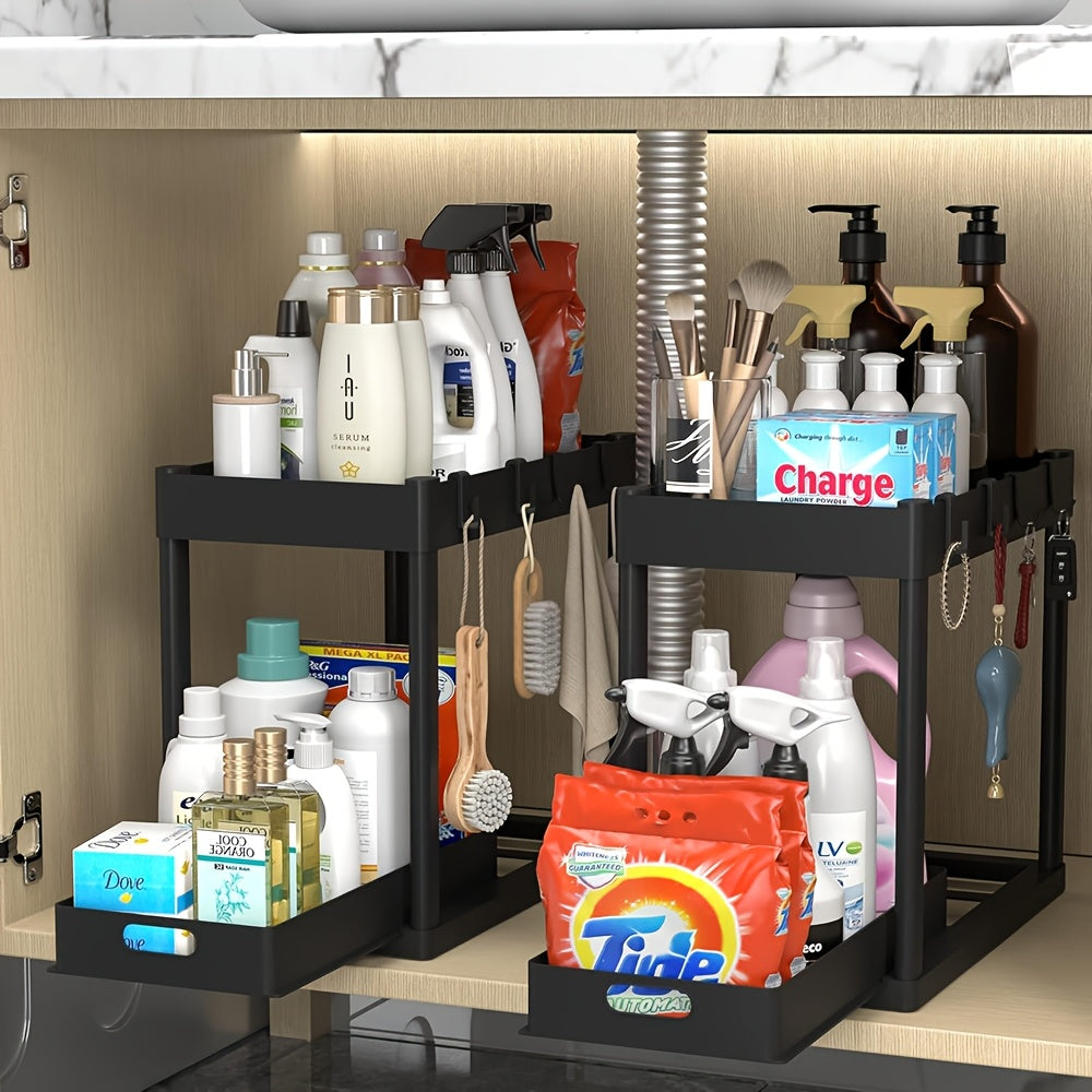 2 Pack Under Sink Organizer - Multi-Purpose Sliding Basket