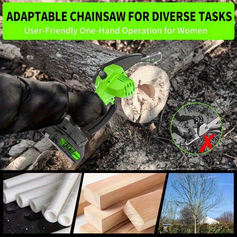 8 Inch Cordless Mini Chainsaw With 2 Batteries 3 Chains Oiler Lightweight