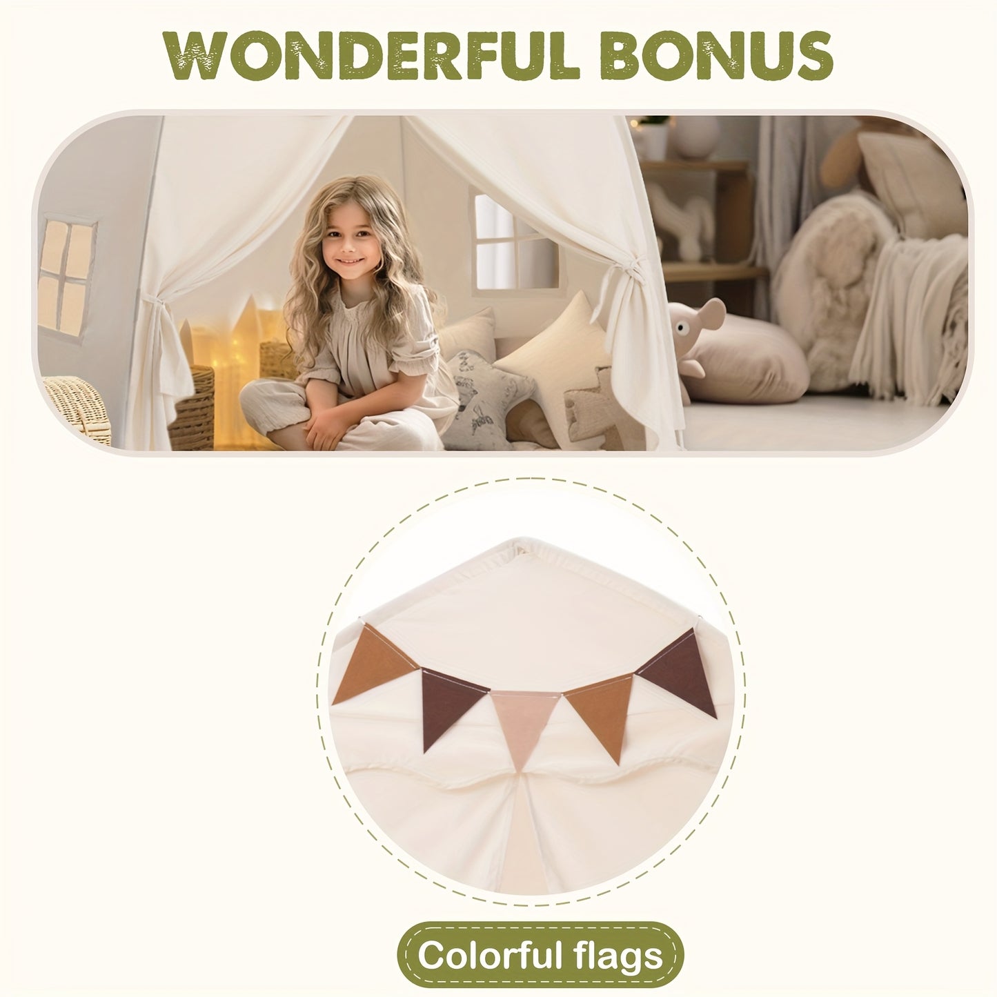 Extra Large Kids Play Tent With Flags, Portable & Foldable Teepee, Indoor Outdoor Dome Tent Playhouse, Bed Tent Bed Canopy For Boys & Girls, 59x39x59 In, Toys Not Include, Christmas & Halloween