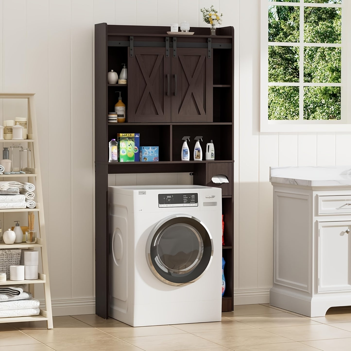 Farmhouse Over Toilet Cabinet With Sliding Doors Particle Board Mount BEFRASES