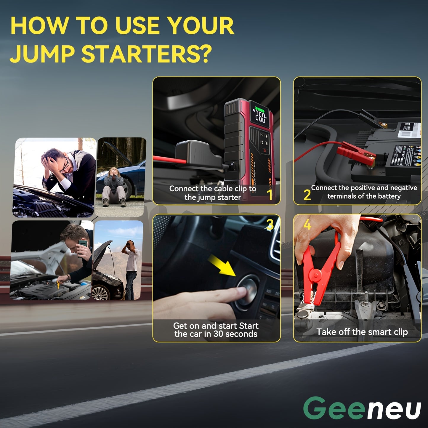 5000A Portable Wireless Car Jump Starter With Air Compressor And USB Output