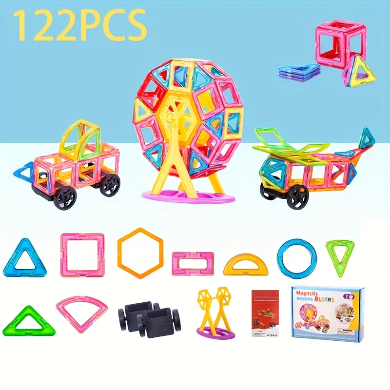 122pcs - DIY Magnetic Toys With Magnetic Blocks, Large-sized STEM Toy Structure Set Toys, Educational Magnetic Toys For Learning, Magnetic Tiles, Birthday, Halloween, Valentine'S Day Gifts
