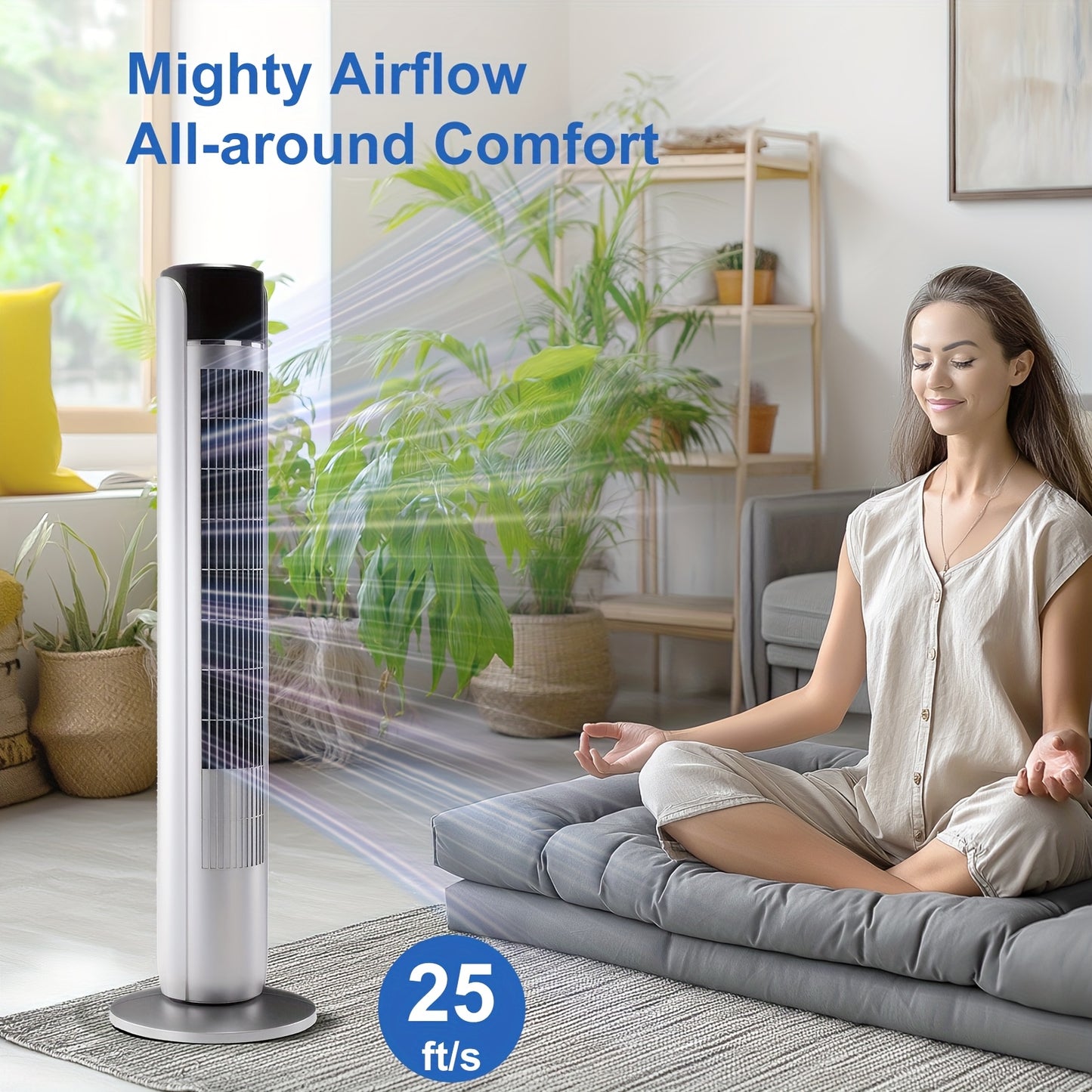 36 Inch Bladeless Oscillating Tower Fan with Remote Control, 5 Speeds 4 Modes, Ultra Quiet 28dB, 12H Timer, Portable Floor Fan for Home Bedroom Office