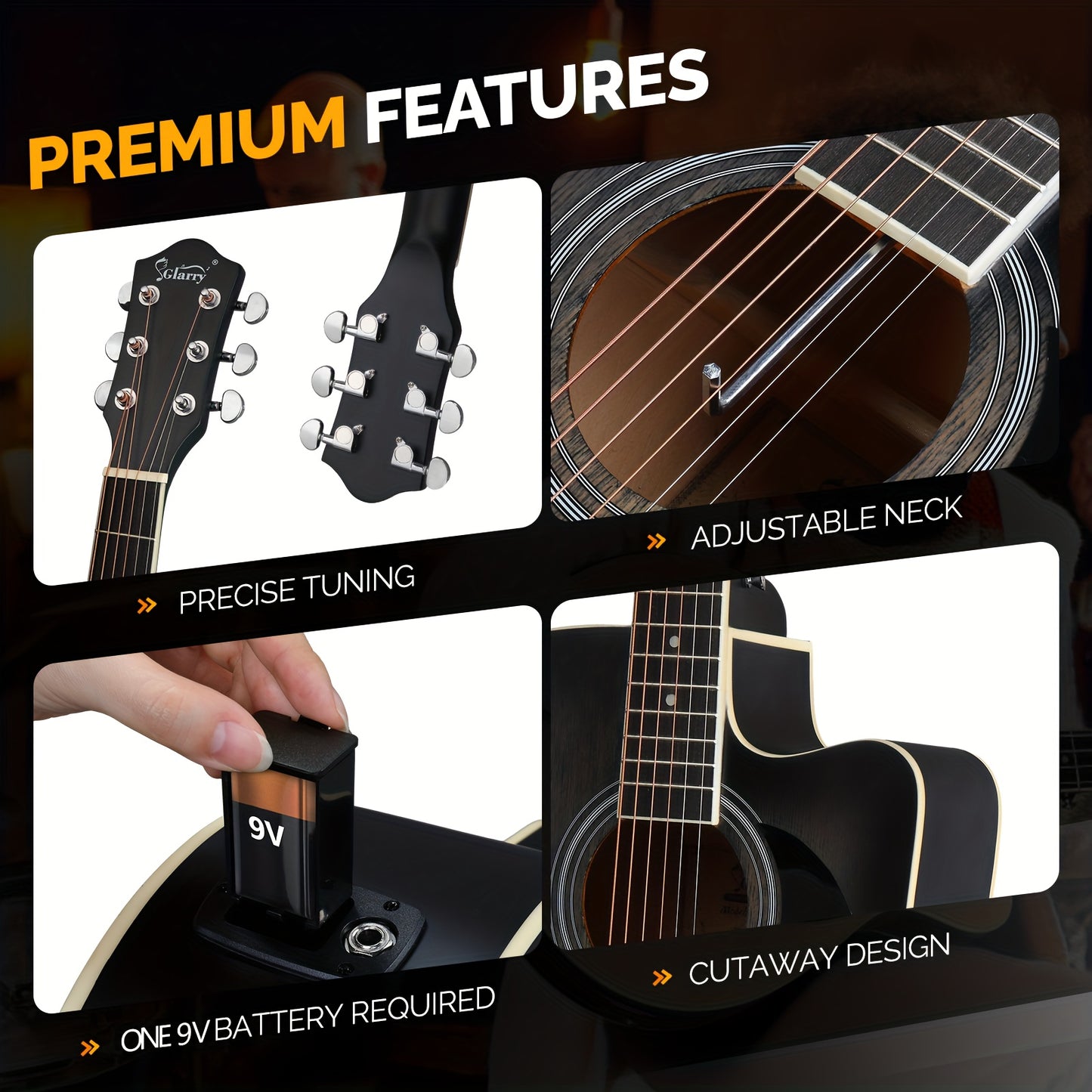 Premium Folk Guitar Kit with 15W Amp and Onboard 4 Band EQ