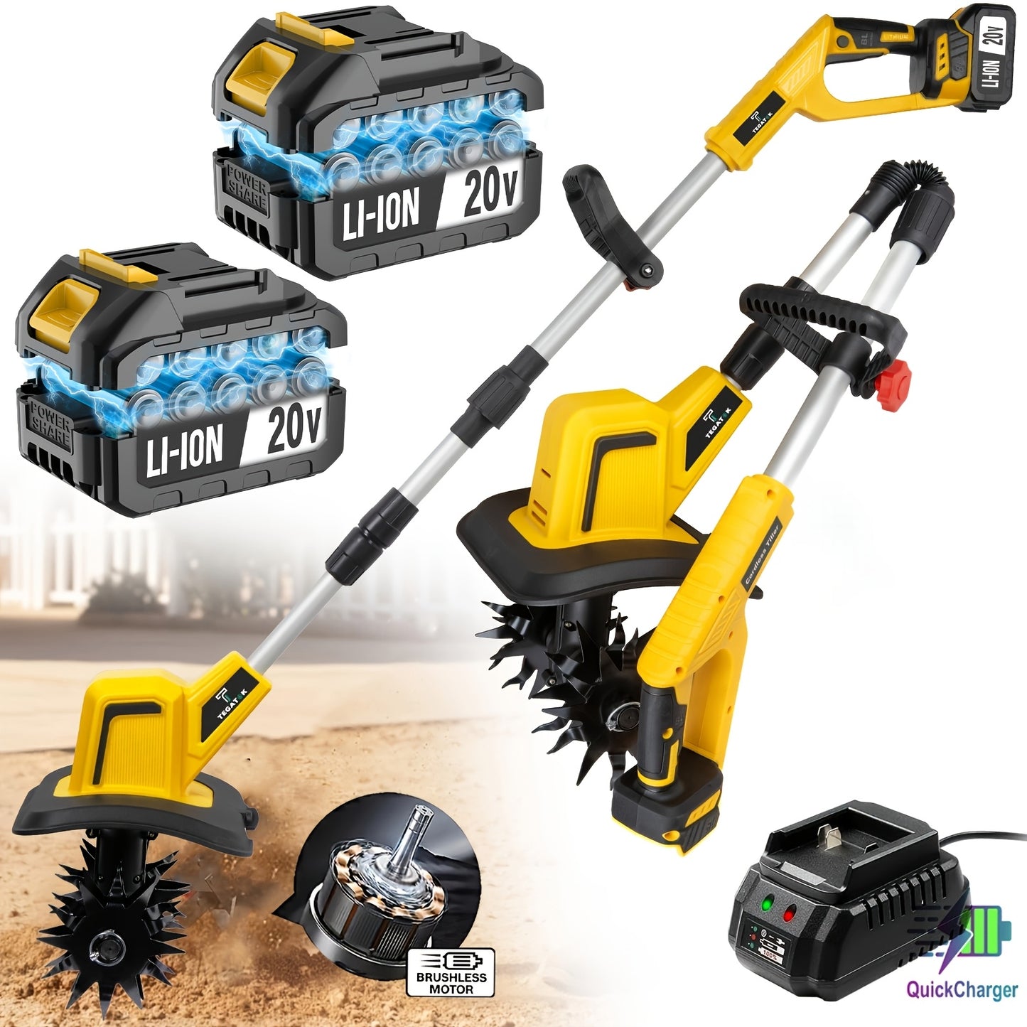 20V Cordless Tiller Cultivator Garden Portable Lightweight Handheld 9 Inch Width