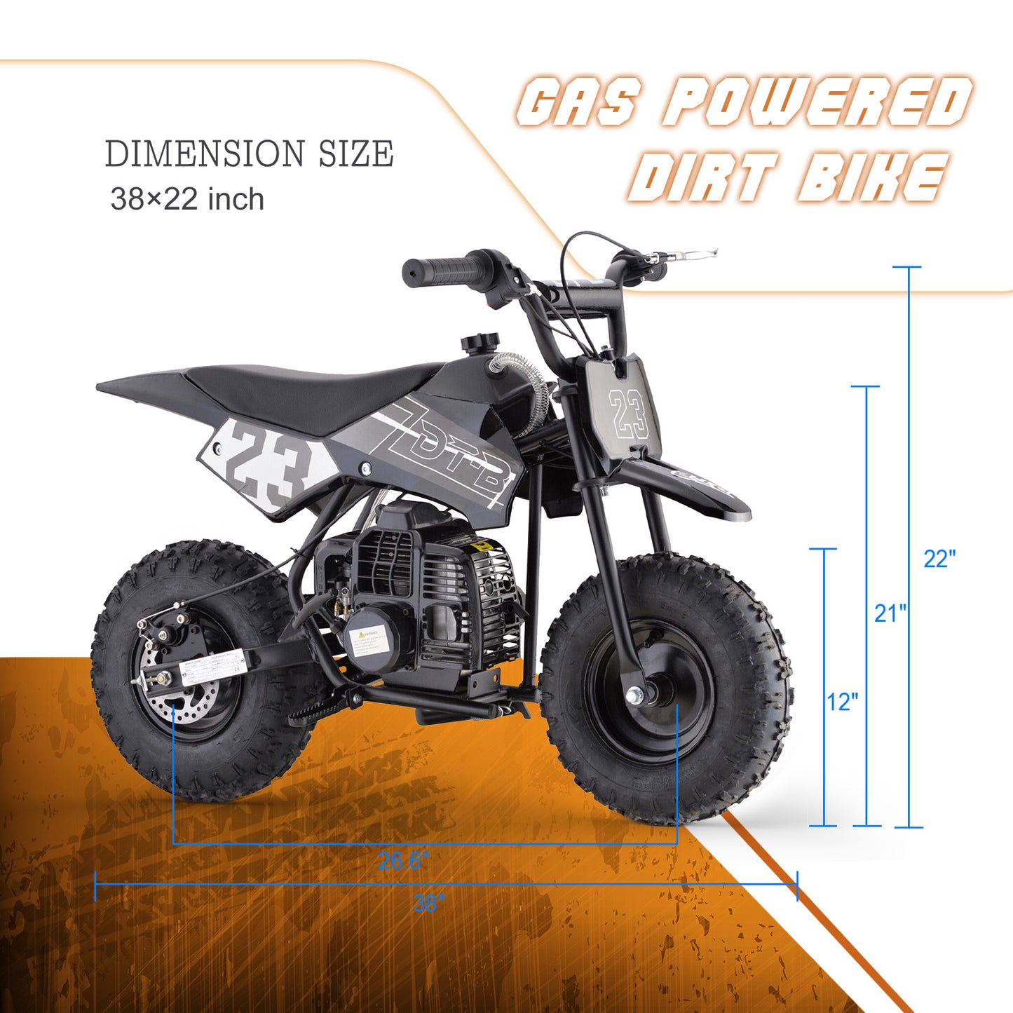 Mini Off-Road Dirt Bike, 49 CC 2-Stroke Gas Bike with Off-Rode Tire, Suspensions, Disc Brakes, Max Load 160Lbs, Max Speed 18Mph