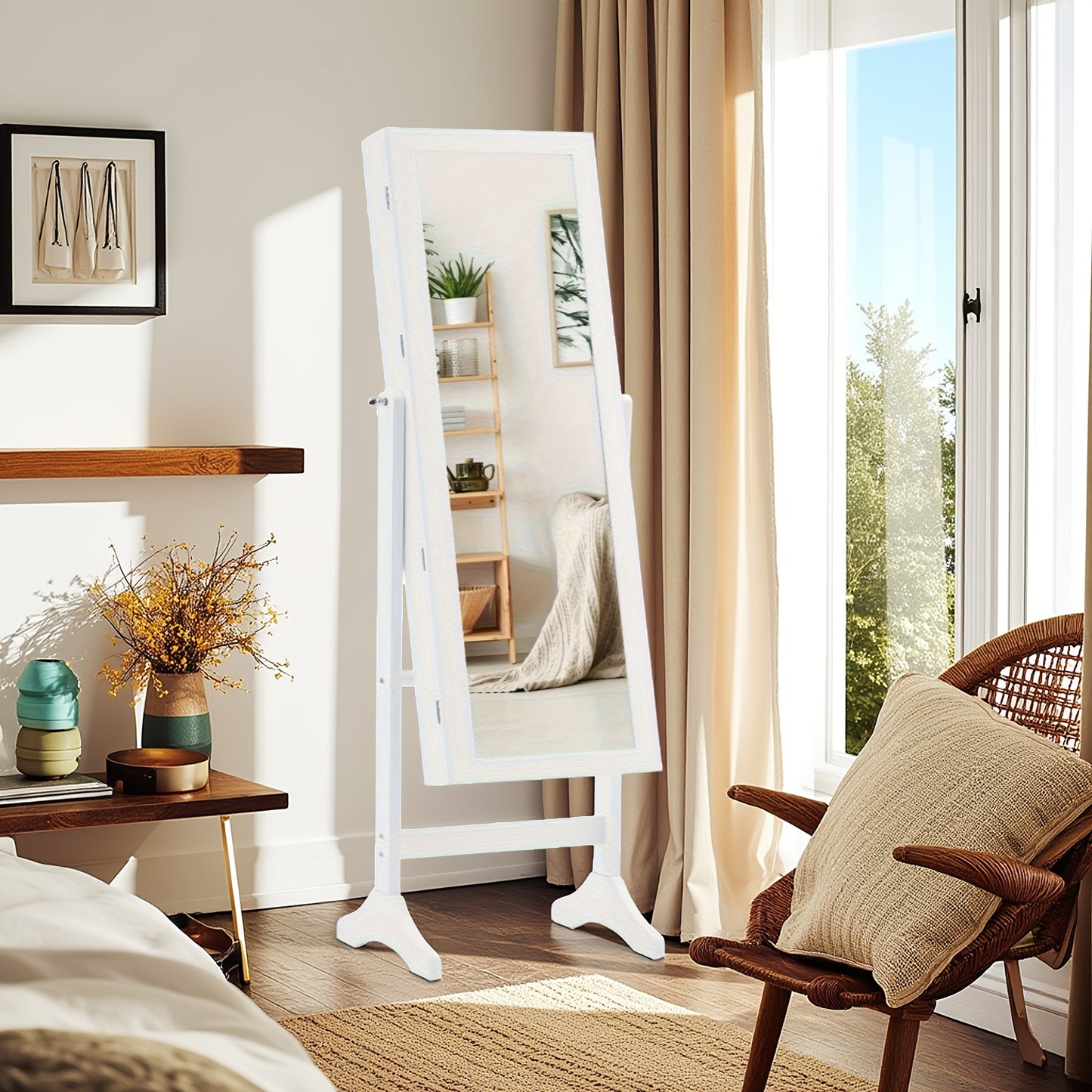 60 Inch Jewelry Armoire With Full Length Mirror And Lockable Velvet Lining