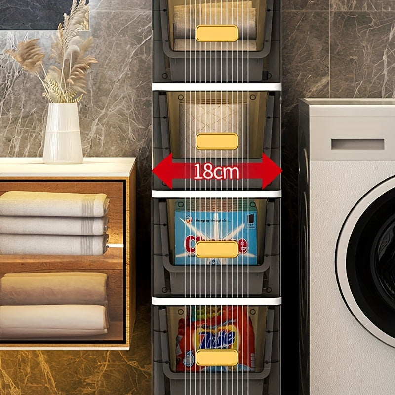 5 Tier Plastic Tall Narrow Storage Cabinet With Adjustable Shelves And Door