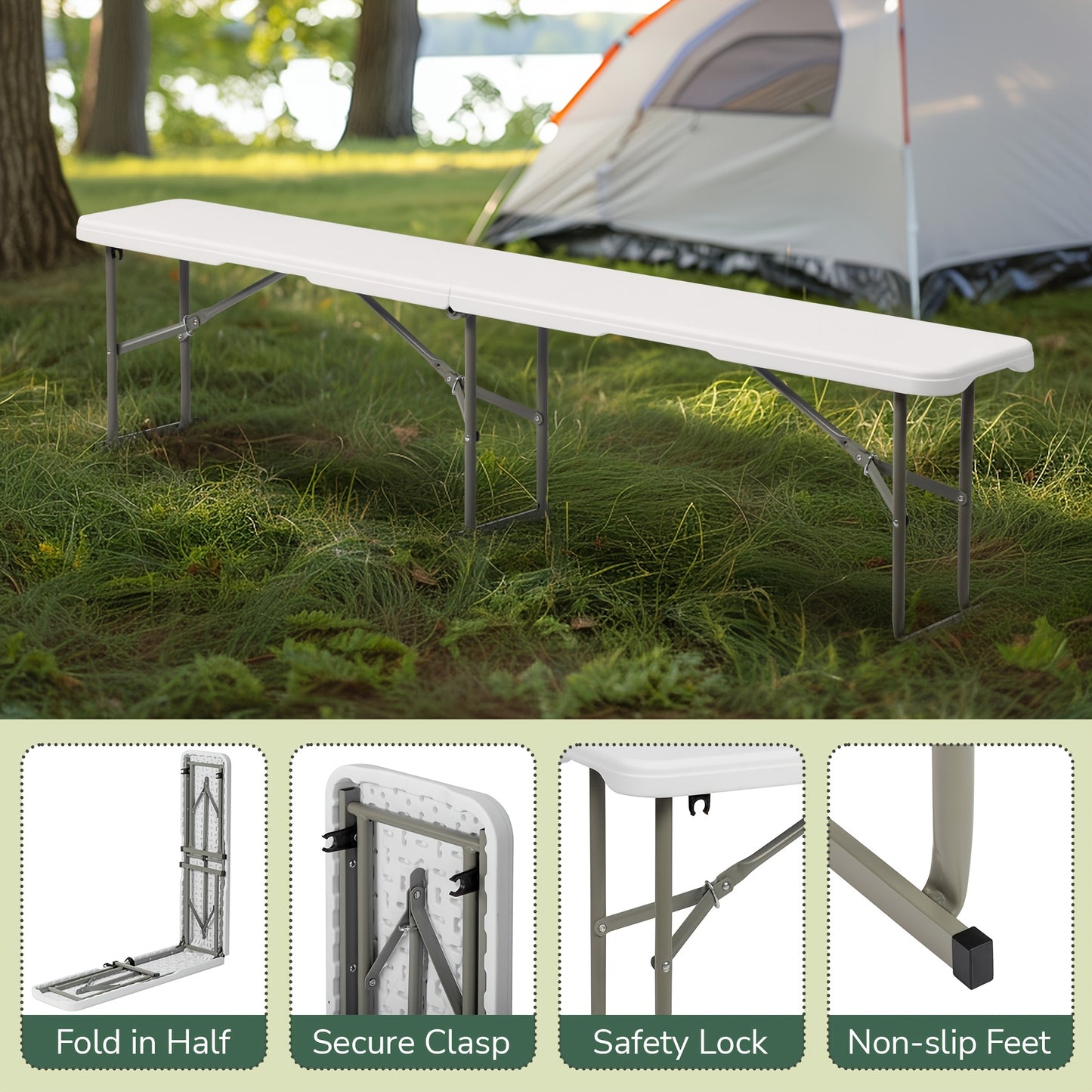 6-Foot Plastic Folding Table Portable For Picnics And Events White Iron Frame