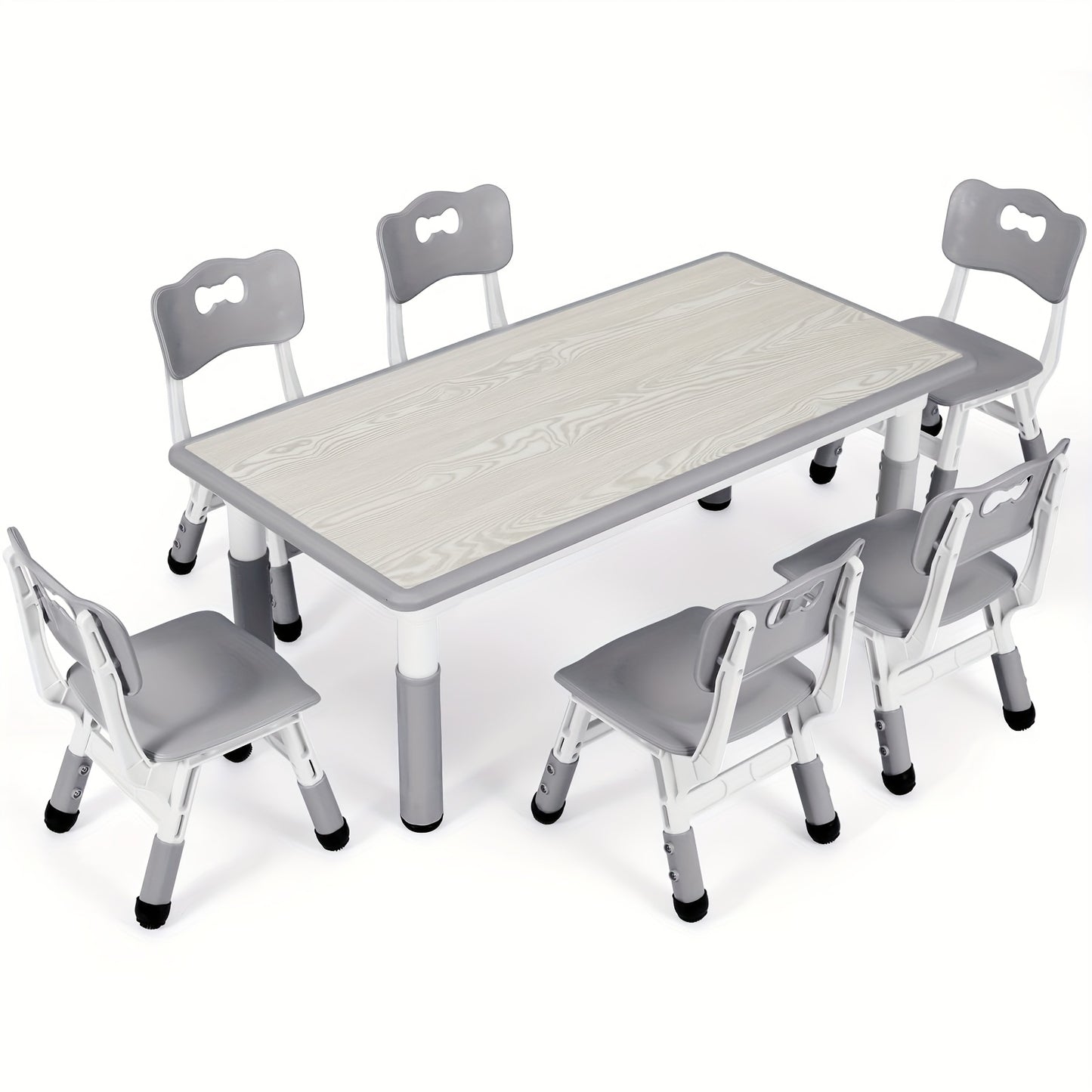Modern Kids Table And Six Chairs Gray Plastic Easy Assembly
