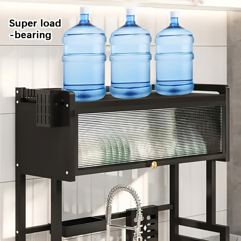 Black Carbon Steel Multi Tier Drainage Rack For Kitchen Sink Chopstick Drying^