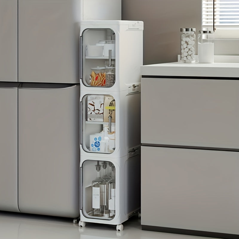 Three Quarter Tier Tall Narrow Plastic Storage Cabinet With Adjustable Shelves